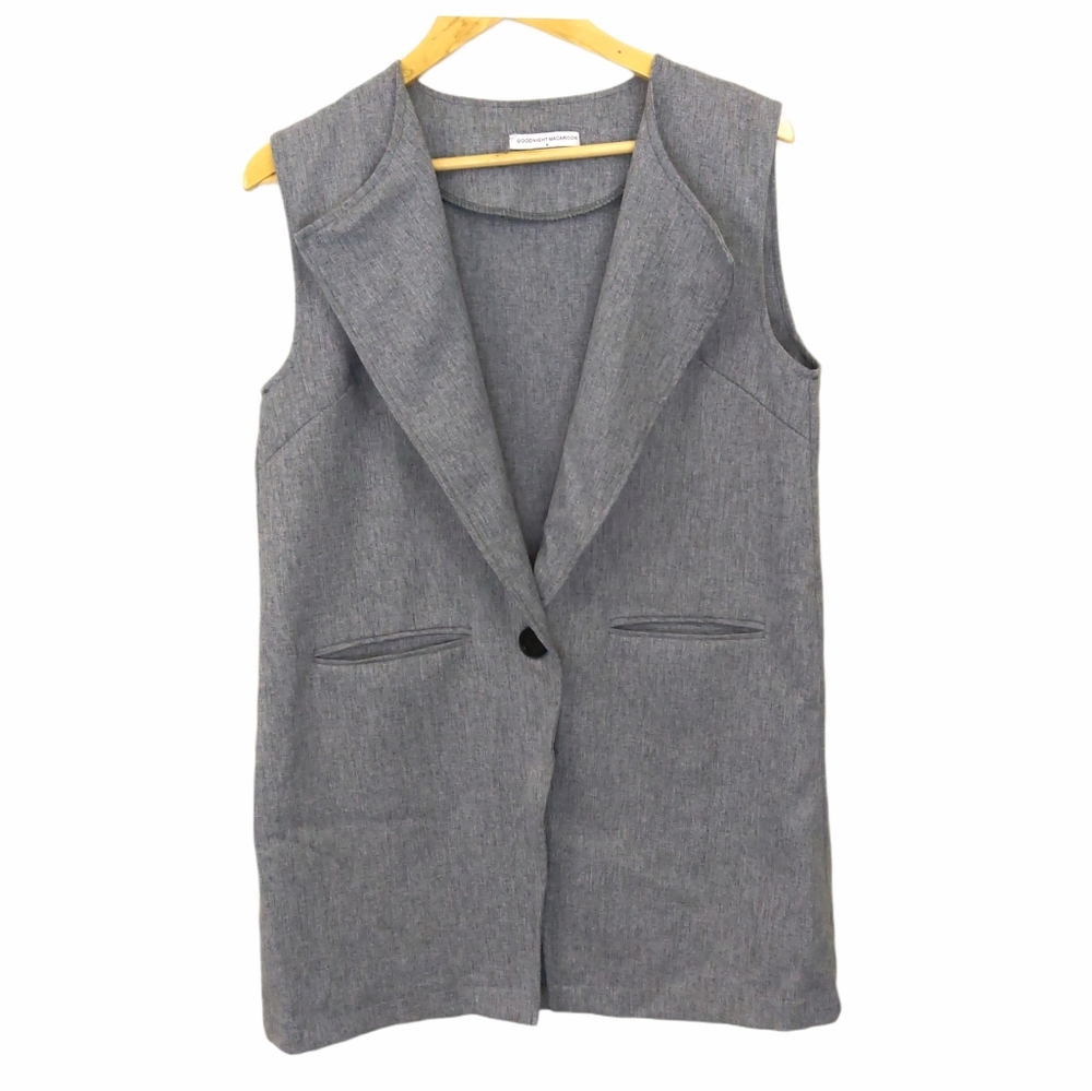 Goodnight Cameroon Heather Grey Single Button Collared Cardigan Vest M